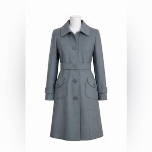 Tulle Women’s Gray Wool Blend Button Front Fitted Long Coat Size S/M Mod Retro